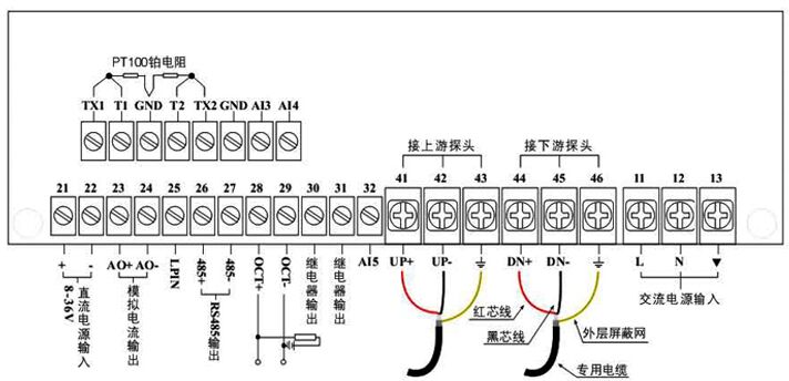 中央空調(diào)超聲波流量計主機(jī)接線圖